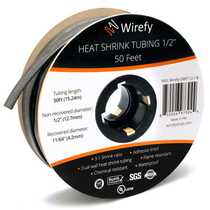 Picture of Wirefy 1/2" Heat Shrink Tubing - 3:1 Ratio - Adhesive Lined - Marine Grade Heat Shrink - Black - 50 Feet Roll