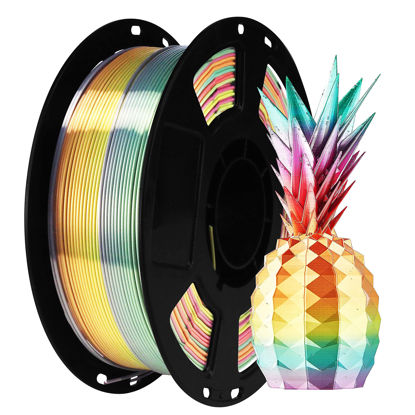 Picture of BBLIFE Silk Shiny Multi Color Fast Change Rainbow PLA Filament, 1kg 2.2lbs 1.75mm 3D Printing Material, Widely Support for FDM 3D Printer, Easy to Print