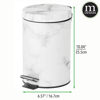 Picture of mDesign Metal/Steel 3-Liter Round Small Step Trash Can with Lid, Foot Pedal Waste Basket, Lidded Garbage Bin with Removable Liner Bucket; for Bathroom; Holds Trash, Recycling - White Marble