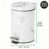 Picture of mDesign Metal/Steel 3-Liter Round Small Step Trash Can with Lid, Foot Pedal Waste Basket, Lidded Garbage Bin with Removable Liner Bucket; for Bathroom; Holds Trash, Recycling - White Marble