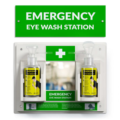 Picture of MAASTERS BPA Free Portable Eye Wash Station OSHA Approved - Wall-Mounted First Aid Eye Wash Kit w/Mirror & 2X 16oz Empty Bottles - No Eye Wash Solution Included - Emergency Eyewash