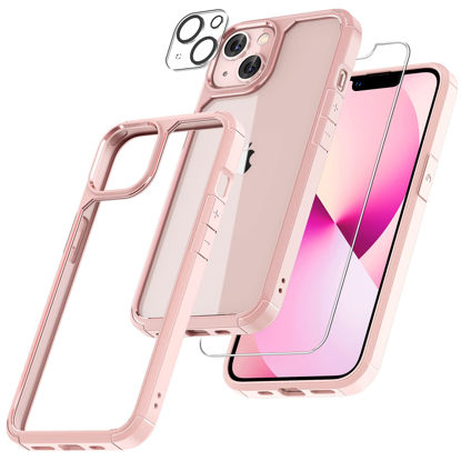 Picture of TAURI [5 in 1 Designed for iPhone 13 Case, [Not-Yellowing] with 2X Tempered Glass Screen Protector + 2X Camera Lens Protector [Military-Grade Drop Protection] Shockproof Slim 6.1 Inch Pink…、