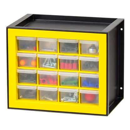 Picture of IRIS USA 16 Drawer Stackable Storage Cabinet for Hardware Crafts and Toys, 10.63-Inch W x 7-Inch D x 8.75-Inch H, Yellow - Small Brick Organizer Utility Chest, Scrapbook Art Hobby Multiple Compartment