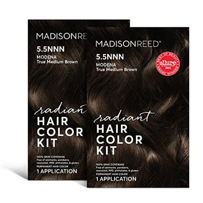 Picture of Madison Reed Radiant Hair Color Kit, Permanent Hair Dye, 100% Gray Coverage, Ammonia-Free, Modena Brown 5.5NNN Medium Brown for Resistant Grays, Pack of 2