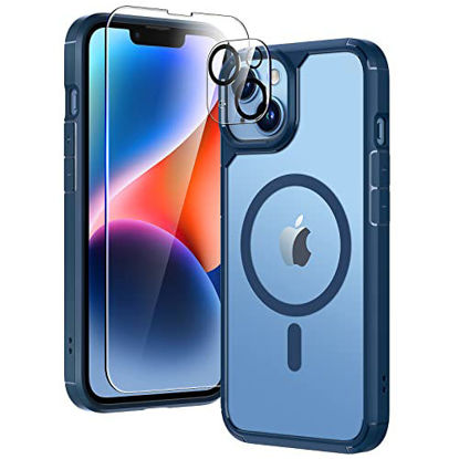 Picture of TAURI 5-in-1 Magnetic Designed for iPhone 13 for iPhone 14 Case, [Designed for Magsafe] with 2 Screen Protector +2 Camera Lens Protector, Shockproof Phone Case for iPhone 13/14, Blue