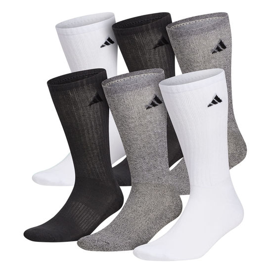 Picture of adidas Men's Athletic Cushioned Crew Socks with Arch Compression for a Secure fit (6-Pair), White/Alumina Beige/Carbon Grey, Large