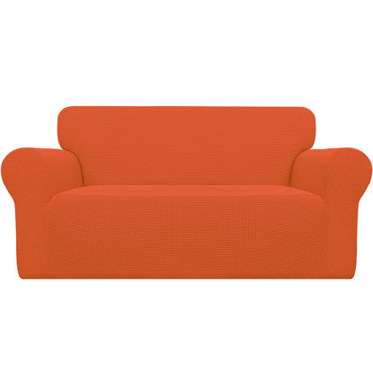 Picture of Easy-Going Stretch Loveseat Slipcover 1-Piece Sofa Cover Furniture Protector Couch Soft with Elastic Bottom for Kids Polyester Spandex Jacquard Fabric Small Checks (Loveseat, Orange)