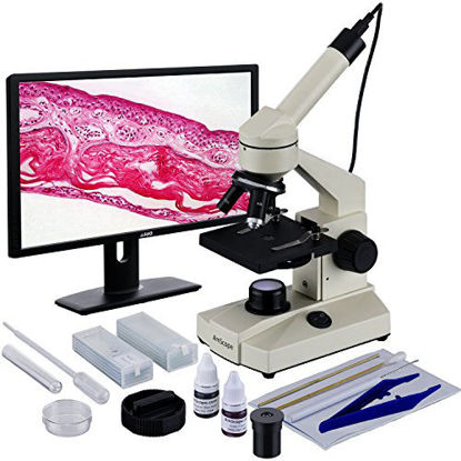 Picture of AmScope M100C-LED-SP14-E 40X-1000X Student Biological Field Microscope with LED Lighting + Camera + Slide Preparation Kit