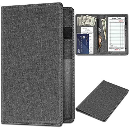 Picture of Server Book Organizer with Zipper Pocket, Fintie PU Leather Restaurant Guest Check Presenters Card Holder for Waitress, Waiter, Bartender (Gray)