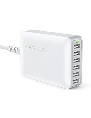 Picture of USB Charger RAVPower 60W 12A 6-Port Desktop USB Charging Station with iSmart Multiple Port, Compatible iPhone 12 Mini SE 11 Pro Max XS XR X iPad Pro Air Mini Galaxy S10 Note 10 Tablet (Grey White)