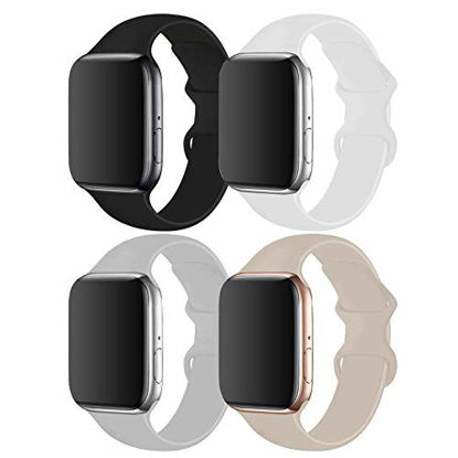 Picture of RUOQINI 4 Pack Compatible with Apple Watch Band 42mm 44mm,Sport Silicone Soft Replacement Band Compatible for Apple Watch Series 5/4/3/2/1 [S/M Size - Stone/Black/White/Fog]