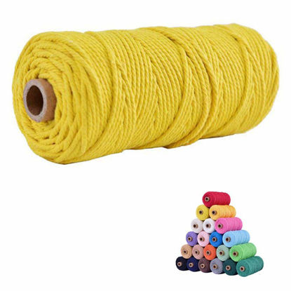 Picture of flipped 100% Natural Macrame Cotton Cord,3mm x109 Yard Twine String Cord Colored Cotton Rope Craft Cord for DIY Crafts Knitting Plant Hangers Christmas Wedding Décor (Lemon Yellow, 3mm*109yards)