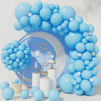 Picture of Baby Blue Balloons 110Pcs Sky Blue Balloon Garland Arch Kit 5/10/12/18 Inch Matte Latex Blue Balloons Different Sizes as Gender Reveal Balloons Baby Shower Birthday Blue Theme Party Decorations