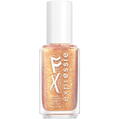 Picture of essie expressie FX Quick-Dry Vegan Nail Polish, 24K Top Coat, Gold Glitter, 0.33 Ounce