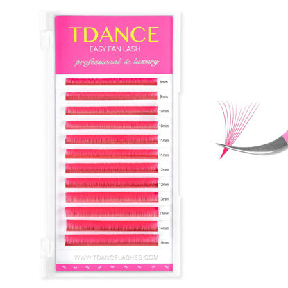 Picture of TDANCE Colorful Easy Fan Volume Lashes Eyelash Extension Supplies Rapid Blooming Volume Eyelash Extensions Thickness 0.07 C Curl Mix 8-15mm Self Fanning Eyelashes Extension (Pink,C-0.07,8-15mm)