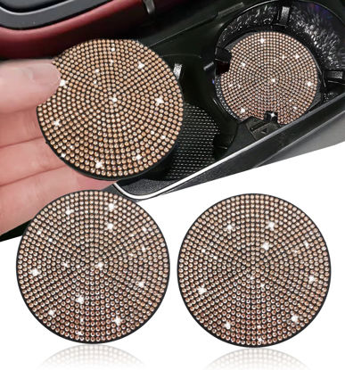 Picture of 2pcs Bling Car Cup Holder Coaster, 2.75 inch Anti-Slip Shockproof Universal Fashion Vehicle Car Coasters Insert Bling Rhinestone Auto Automotive Interior Accessories for Women (2 pcs, Champagne)