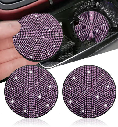 Picture of 2pcs Bling Car Cup Holder Coaster, 2.75 inch Anti-Slip Shockproof Universal Fashion Vehicle Car Coasters Insert Bling Rhinestone Auto Automotive Interior Accessories for Women (2 pcs, Light Purple)