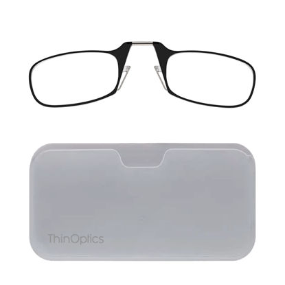 Picture of ThinOptics unisex-adult Reading Glasses + White Universal Pod Case | Black Frames, 1.00 Strength Readers Black Frames / White Case, 44 mm