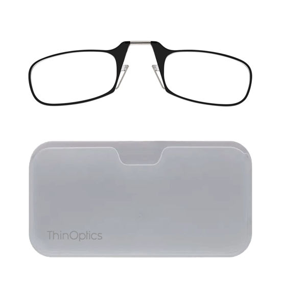 Picture of ThinOptics unisex-adult Reading Glasses + White Universal Pod Case | Black Frames, 1.00 Strength Readers Black Frames / White Case, 44 mm