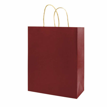 Picture of bagmad 100 Pack 5.25x3.25x8 inch Red Paper Bags with Handles Bulk, Small Size Kraft Bags, Gift Bags, Party Favors, Grocery Retail Shopping Bags, Wedding, Craft Bags, Cub Sacks (Red 100Pcs)
