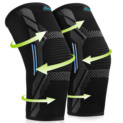 Picture of 2 Pack Knee Braces Sleeves for Knee Pain Women Men - Compression Knee Brace for Working Out, Running, Gym, Fitness, Weightlifting 丨 High Stretch Knee Pads for Meniscus Tear, Arthritis, Joint Pain