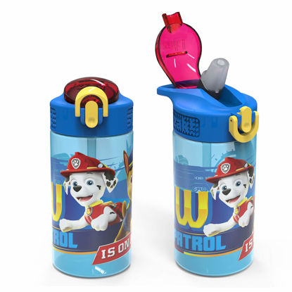 Picture of Zak Designs PAW Patrol Kids Water Bottle with Spout Cover and Built-in Carrying Loop, Durable Plastic, Leak-Proof Water Bottle Design for Travel (16 oz, 2-Pack, Non-BPA, Marshall)
