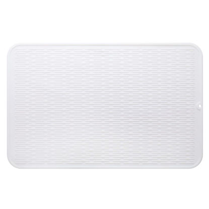 Picture of MicoYang Silicone Dish Drying Mat for Multiple Usage,Easy clean,Eco-friendly,Heat-resistant Silicone Mat for Kitchen Counter or Sink,Refrigerator or Drawer Liner White XXXL 28 inches x 18 inches