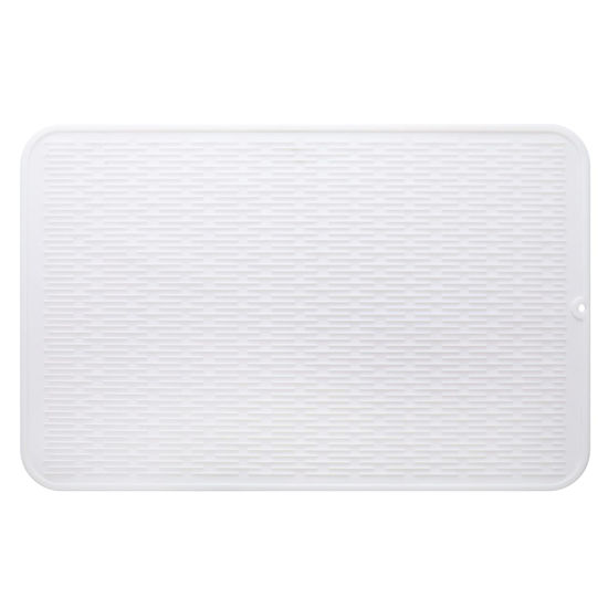 Picture of MicoYang Silicone Dish Drying Mat for Multiple Usage,Easy clean,Eco-friendly,Heat-resistant Silicone Mat for Kitchen Counter or Sink,Refrigerator or Drawer Liner White XXXL 28 inches x 18 inches