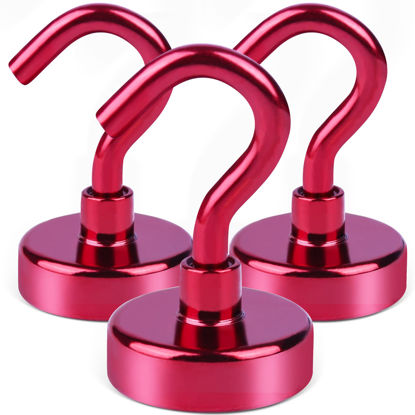 Picture of DIYMAG Magnetic Utility Hooks, 22Lbs Heavy Duty Rare Earth Neodymium Magnet Hooks with Nickel Coating for Kitchen, Garage, Cruise, Classroom, Workplace and Office etc, 3 Packs (Red)