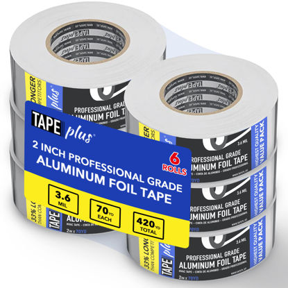 Picture of Professional Grade Aluminum Foil Tape - 6 Pack - 2 Inch by 210 Feet (70 Yards) 3.6 Mil - High Temperature - Perfect for HVAC, Sealing & Patching Hot & Cold Air Ducts, Metal Repair…