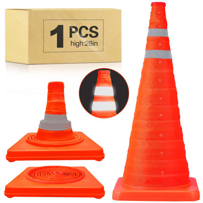 Picture of [1 Pack]28 Inch Collapsible Traffic Safety Cones - Parking Cones with Reflective Collars,Orange Safety Cones for Parking lot，Driveway, Driving Training etc.