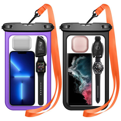 Picture of Temdan 2 Pcs Waterproof Phone Pouch, [Up to 10" Large] Universal IPX8 Waterproof Cell Phone Case Dry Bag with Lanyard for iPhone 14 Pro Max/13/12/11/SE/8,Galaxy S23 Ultra/S22/S21 for Vacation