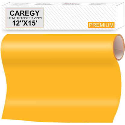 Picture of CAREGY HTV Heat Transfer Vinyl Iron on Vinyl 12 inch x15 Feet Roll Easy to Cut & Weed Iron on DIY Heat Press Design for T-Shirts OrangeYellow