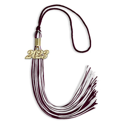 Picture of Endea Graduation Mixed Double Color Tassel with Gold Date Drop (Maroon/White, 2023)