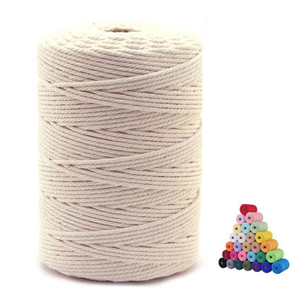 Picture of FLIPPED 100% Natural Macrame Cord,3mm x328 Yards Macrame Cords Colored Macrame Cotton Rope Craft Cord for DIY Crafts Knitting Plant Hangers Christmas Wedding Decor (Beige/Natural Color, 3mm328yards)