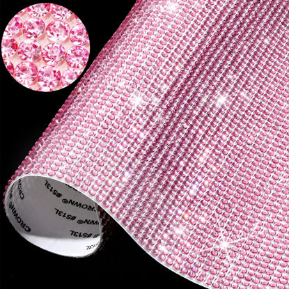 Picture of 12000 Pieces Bling Bling Rhinestone Sheet Rhinestones Sticker DIY Car Decoration Sticker Self Adhesive Glitter Rhinestones Crystal Gem Stickers for Car Decoration, 9.4 x 7.9 Inch (Salmon Pink)