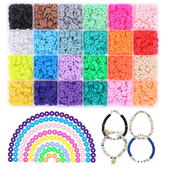 XIMISHOP 7200 Pcs Clay Beads Kit for Bracelet Making, 48 Color Polymer Flat  Clay Beads Spacer