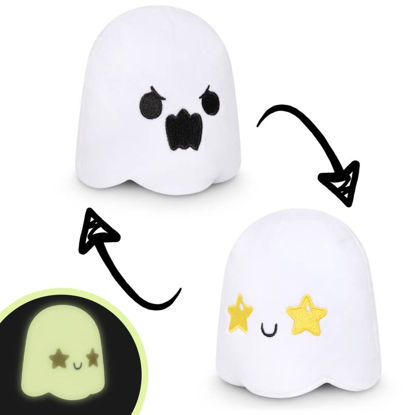 Picture of TeeTurtle | The Original Reversible Ghost Plushie | Patented Design | Sensory Fidget Toy for Stress Relief | Starry White (Glow) + Angry White (Glow) | Show Your Mood Without Saying a Word!