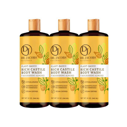 Picture of DR.JACOBS NATURALS All-Natural Castile Almond Body Wash with Plant-Based Ingredients - Gentle and Effective - Sulfate-Free, Paraben-Free, and Cruelty-Free Formula for Nourished Skin (32 oz, 3 Pack)