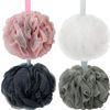 Picture of DadyMart Bath Shower Loofah Sponge 60g Bath Mesh Pouf Shower Ball Body Scrubber Exfoliating Bath Sponge for Women and Men, Set of 4, Drak Grey-Pink-Grey-White