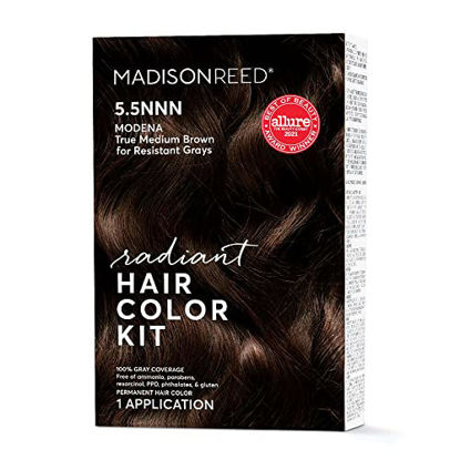 Picture of Madison Reed Radiant Hair Color Kit, Medium Brown for 100% Gray Coverage of Resistant Gray Hair, Ammonia-Free, 5.5NNN Modena Brown, Permanent Hair Dye, Pack of 1