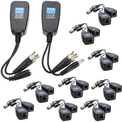 Picture of 10 Pairs HD-CVI/TVI/AHD Passive Video Balun with Power Connector and RJ45 CAT5 Data Transmitter BNC Twisted Pair