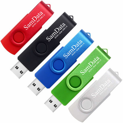 Picture of SamData 8GB USB Flash Drives 5 Pack 8GB Thumb Drives Memory Stick Jump Drive with LED Light for Storage and Backup (5 Colors: Black Blue Green Red Silver)