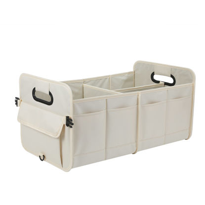 Picture of AOKJOY Car Trunk Organizer Car Storage Organizer Collapsible Multi Compartment Car Organizer Adjustable Straps Car Organizer for SUV(Beige)