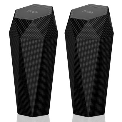 Picture of OUDEW 2 Packs Car Trash Can with Lid, New Car Dustbin Diamond Design, Leakproof Vehicle Trash Bin, Mini Garbage Bin for Automotive Car Home Office Kitchen Bedroom(Carbon Fiber)