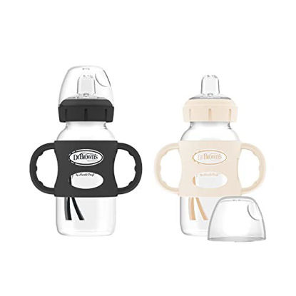 Picture of Dr. Brown’s® Milestones™ Wide-Neck Sippy Bottle with 100% Silicone Handles, Easy-Grip Bottle with Soft Sippy Spout, 9oz/270mL, BPA Free, Black & Ecru, 2 Pack, 6m+