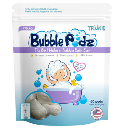 Picture of TruKid Bubble Podz Bubble Bath for Baby & Kids, Gentle Refreshing Bath Bomb for Sensitive Skin, pH Balance 7 for Eye Sensitivity, Natural Moisturizers and Ingredients, Lavender (60 Podz)