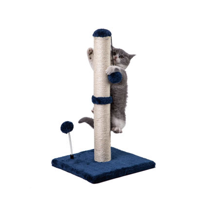Picture of MECOOL Cat Scratching Post Premium Basics Kitten Scratcher Sisal Scratch Posts with Hanging Ball 22 in for Kittens or Smaller Cats (22 inches for Kitten, Navy)
