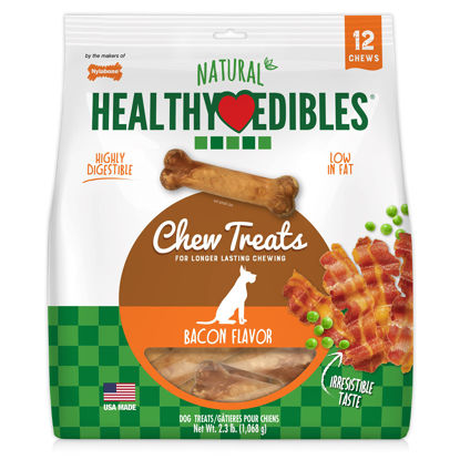 Picture of Nylabone Healthy Edibles All-Natural Long Lasting Bacon Flavor Chew Treats 12 Count Medium/Wolf