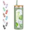Picture of Kodrine 20oz Glass Water Bottle with Straw and Lid,Bamboo Lids Water Tumbler, Iced Coffee Cup Reusable, Wide Mouth Smoothies Cup, Straw Silicone Protective Sleeve BPA FREE-Olive
